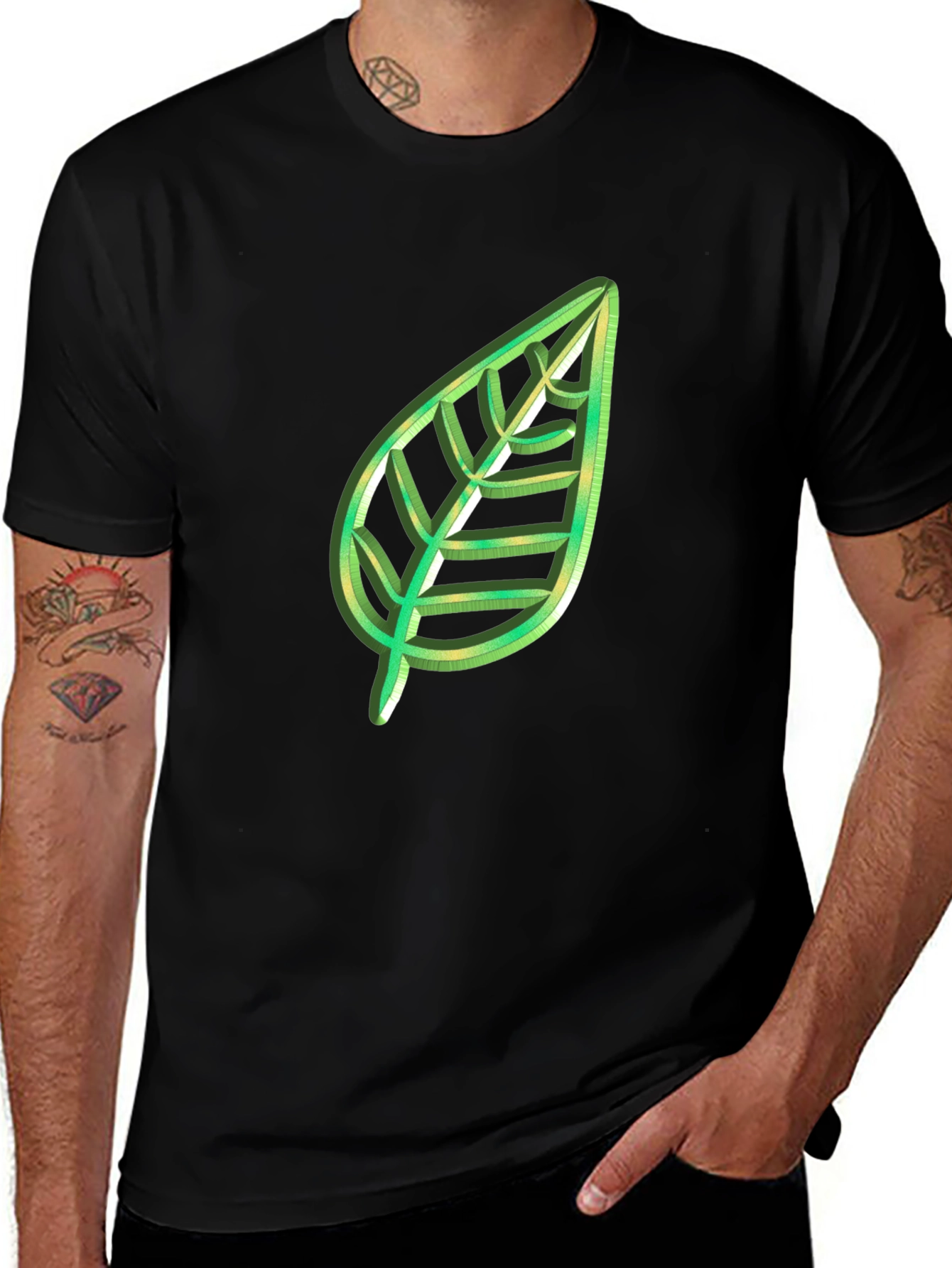 Leaf Graphic Black T-Shirt - Nature Lovers Tee