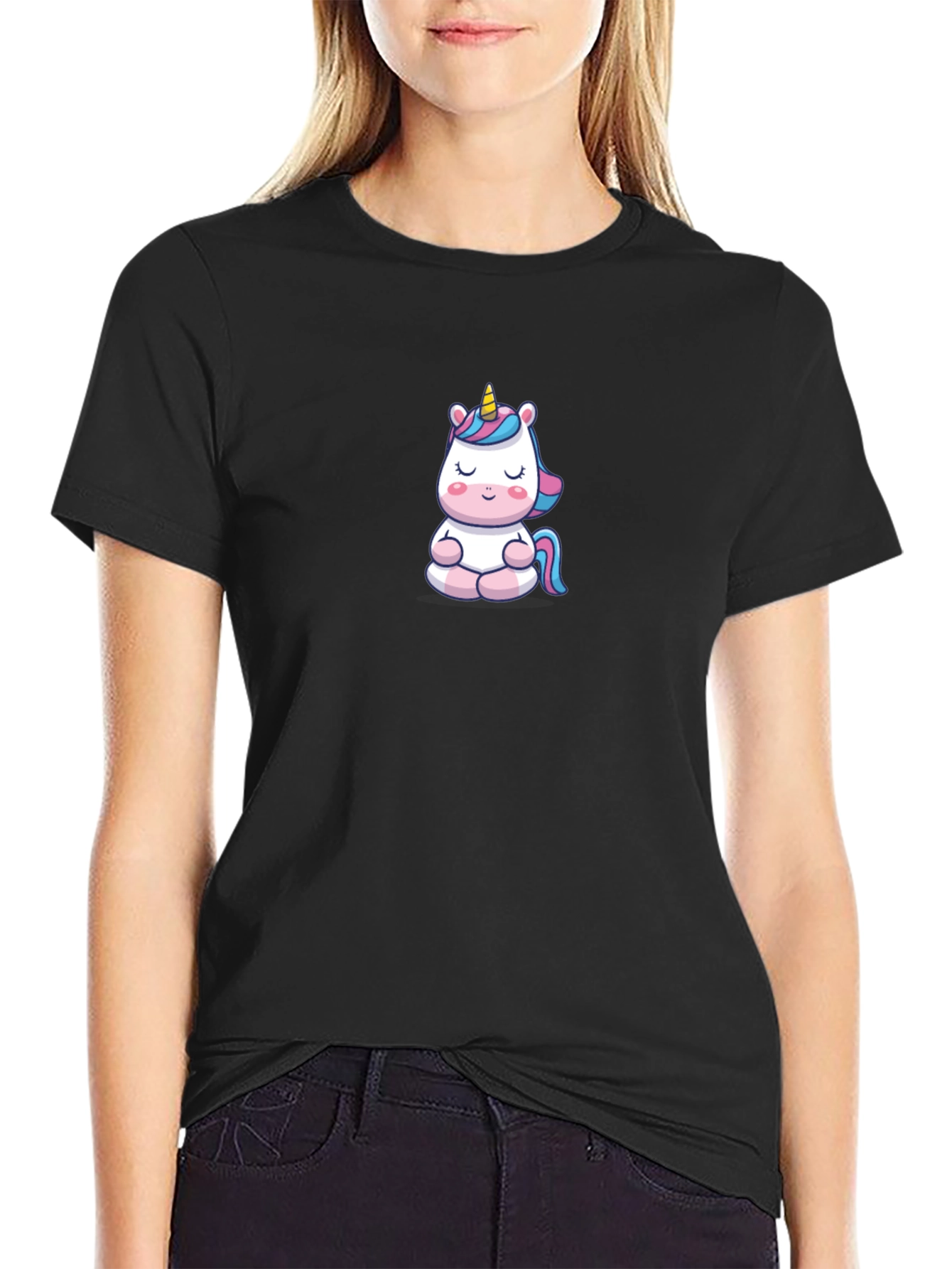 Meditating Unicorn Black T-shirt