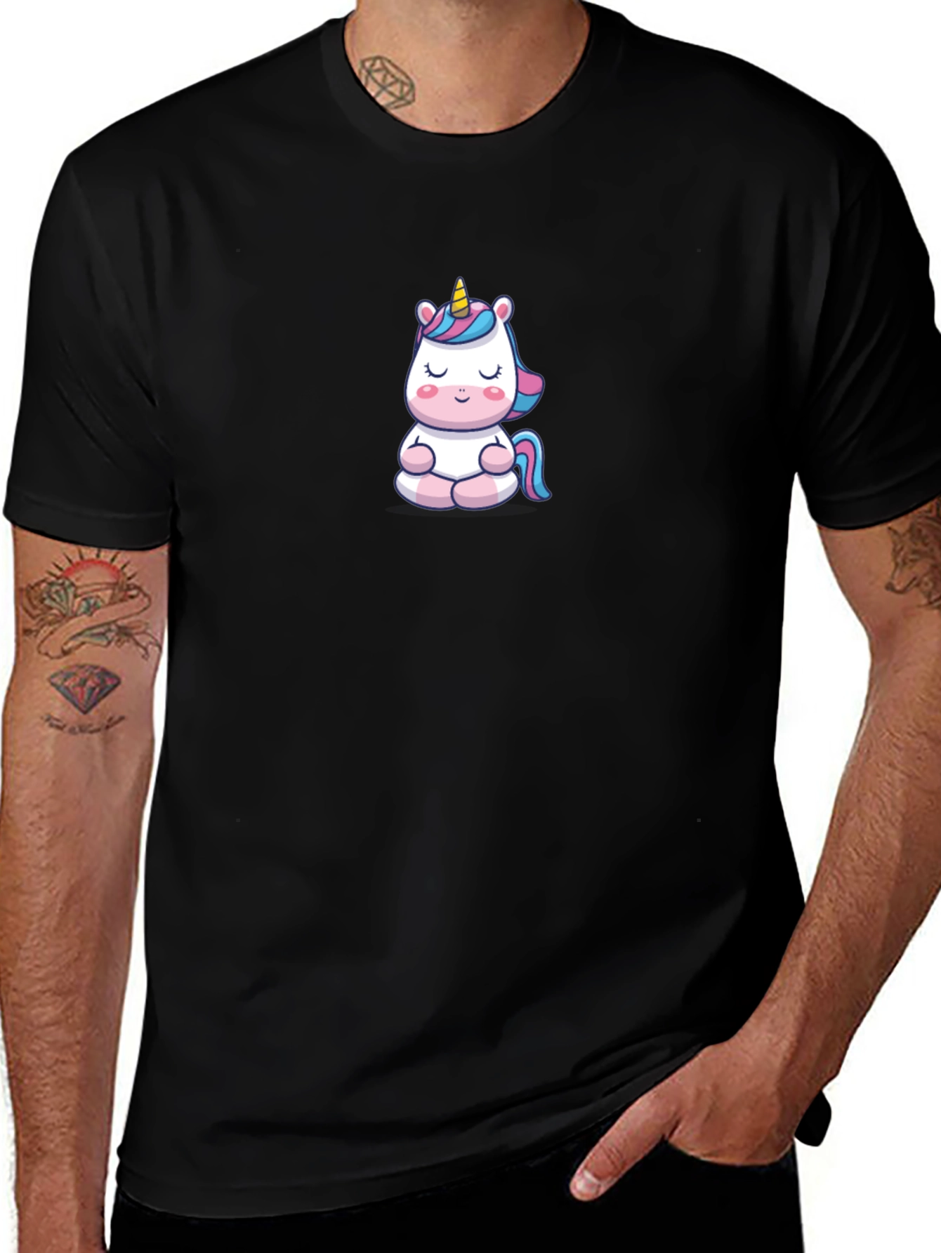 Meditating Unicorn Black T-shirt