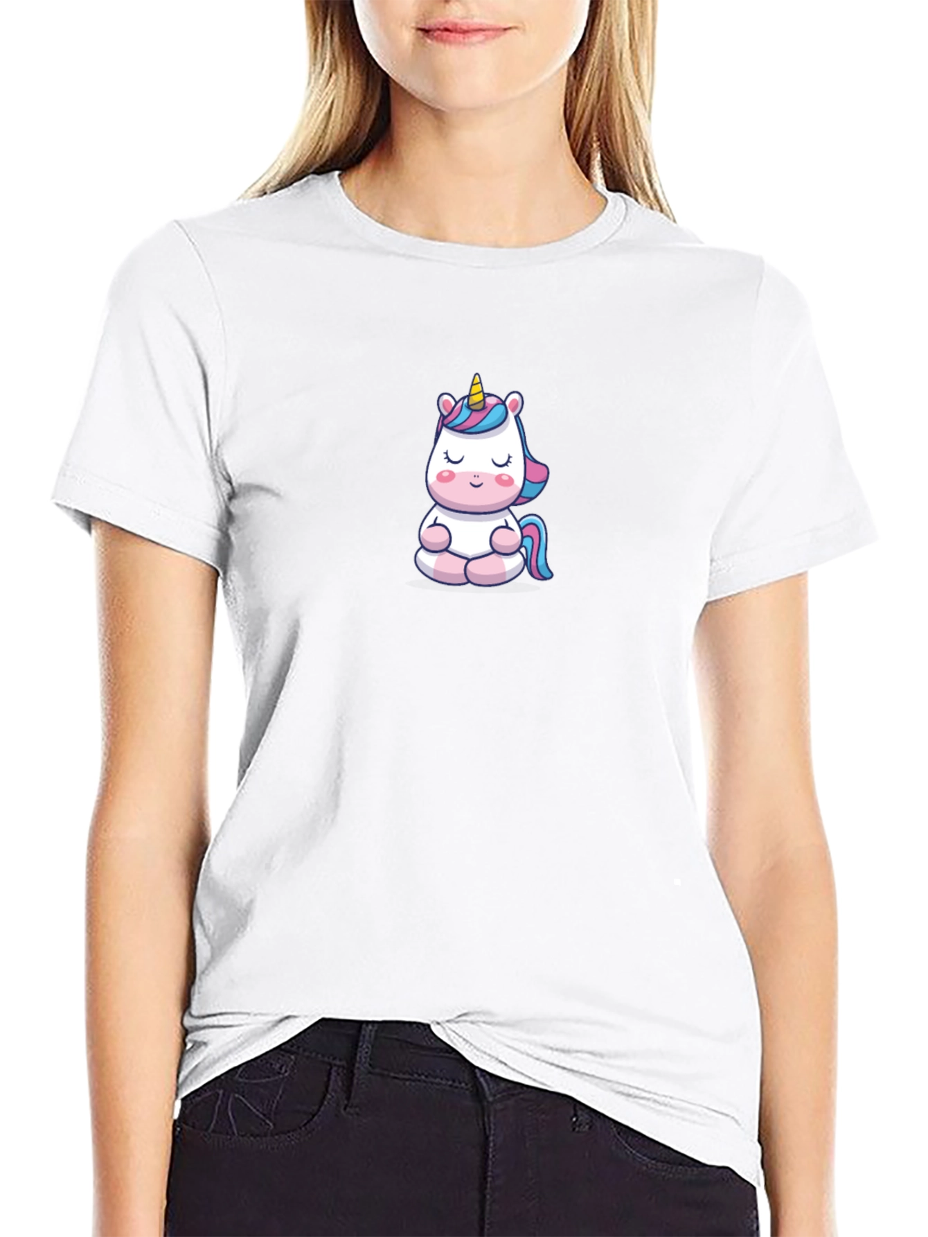 Meditating Unicorn Black T-shirt