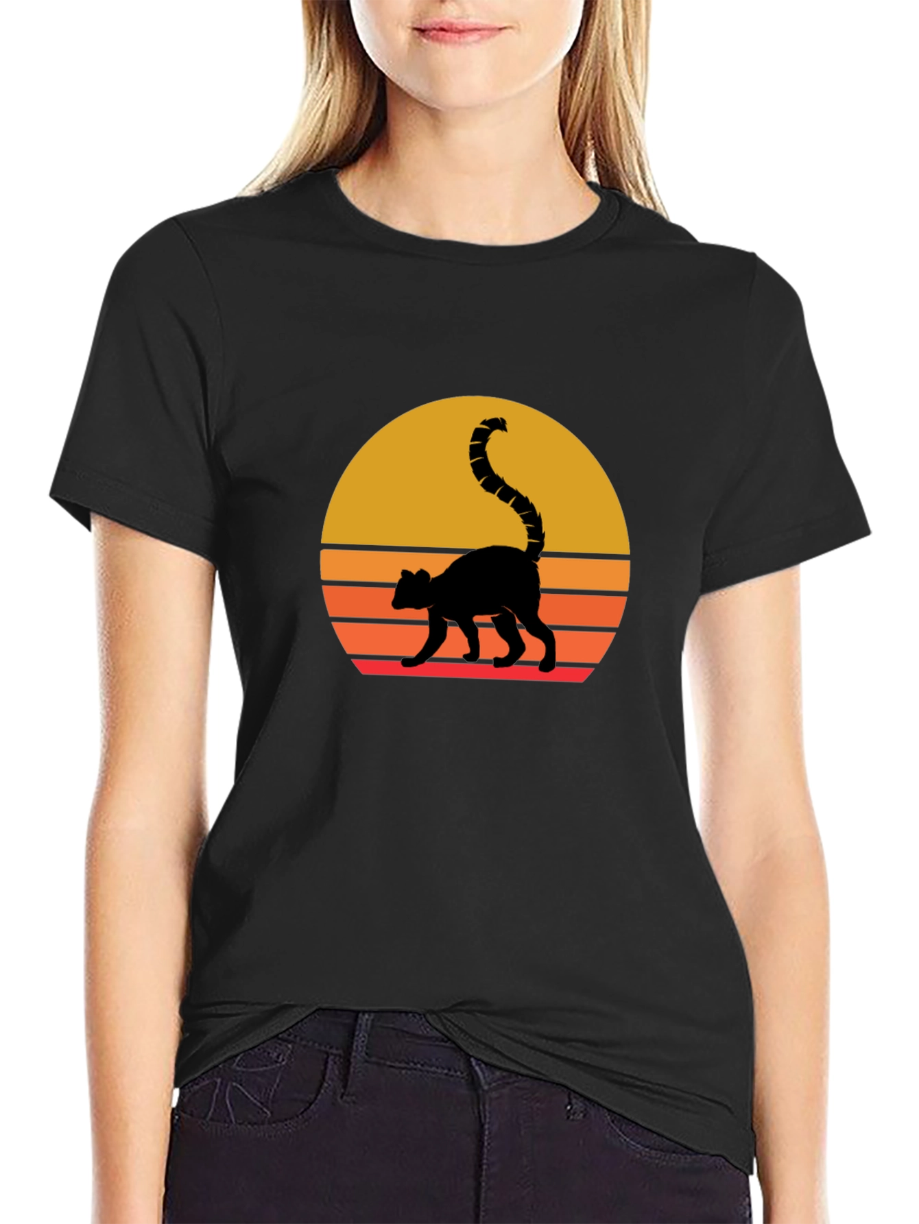 Retro Sunset Lemur Graphic T-Shirt