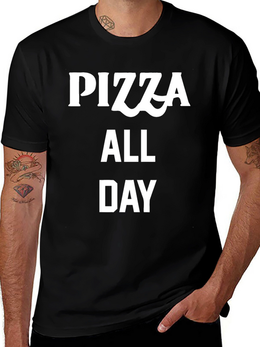 Pizza All Day Graphic Tee - Black Cotton Casual T-Shirt