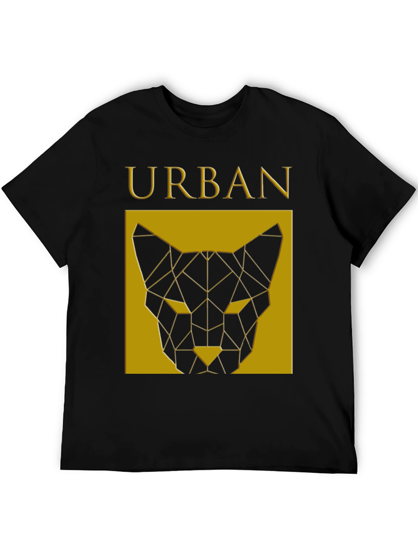 Urban Geometric Cat Graphic Black T-Shirt