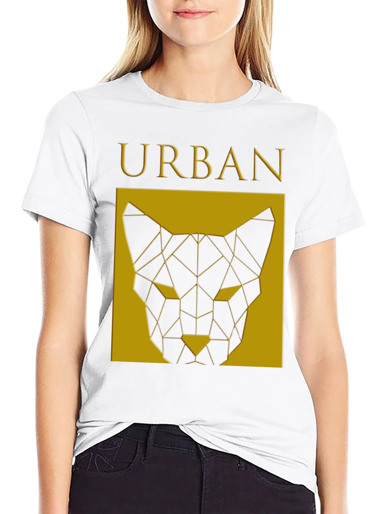 Urban Geometric Cat Graphic Black T-Shirt