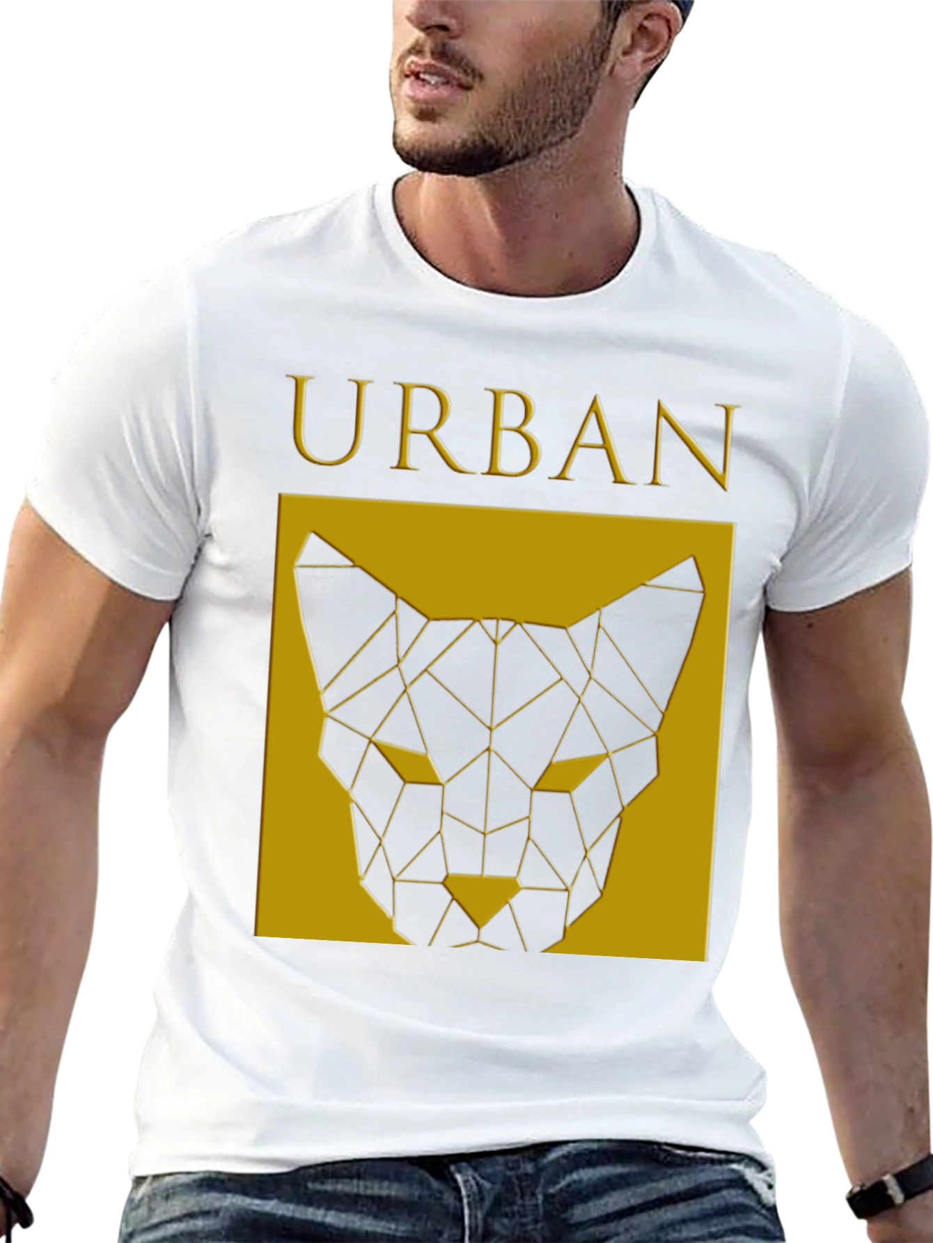Urban Geometric Cat Graphic Black T-Shirt