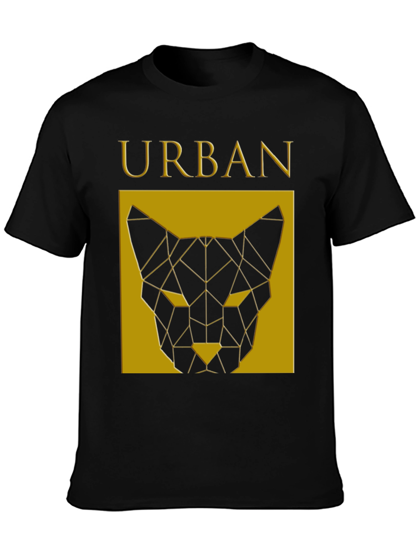 Urban Geometric Cat Graphic Black T-Shirt