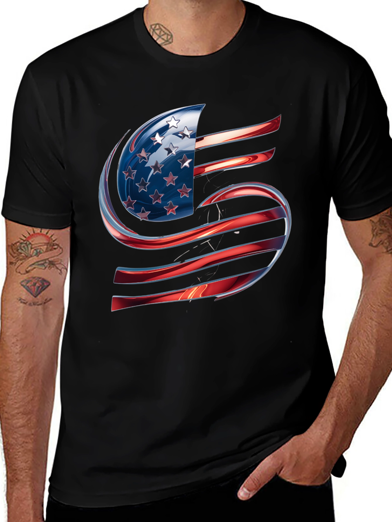 USA Flag Letter S T-Shirt Patriotic Design