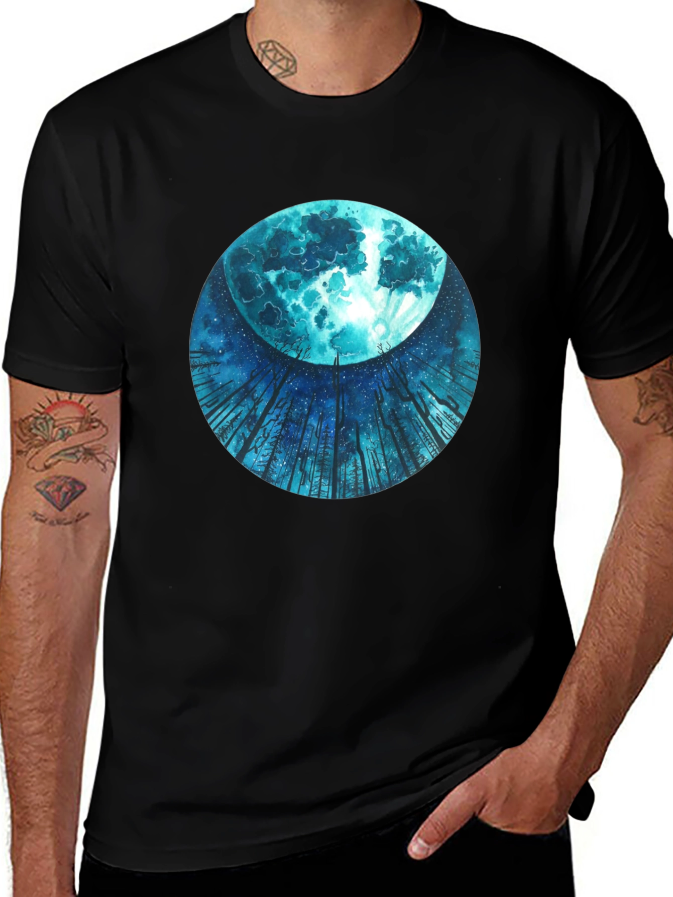 Mystic Moon Black Tee - Unique Graphic Print