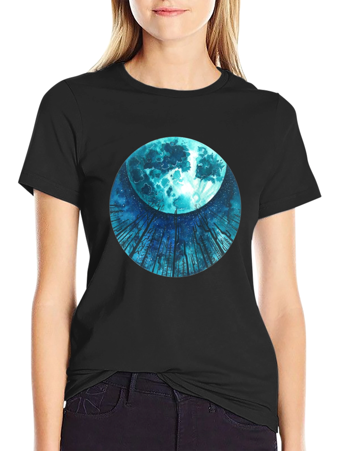 Mystic Moon Black Tee - Unique Graphic Print