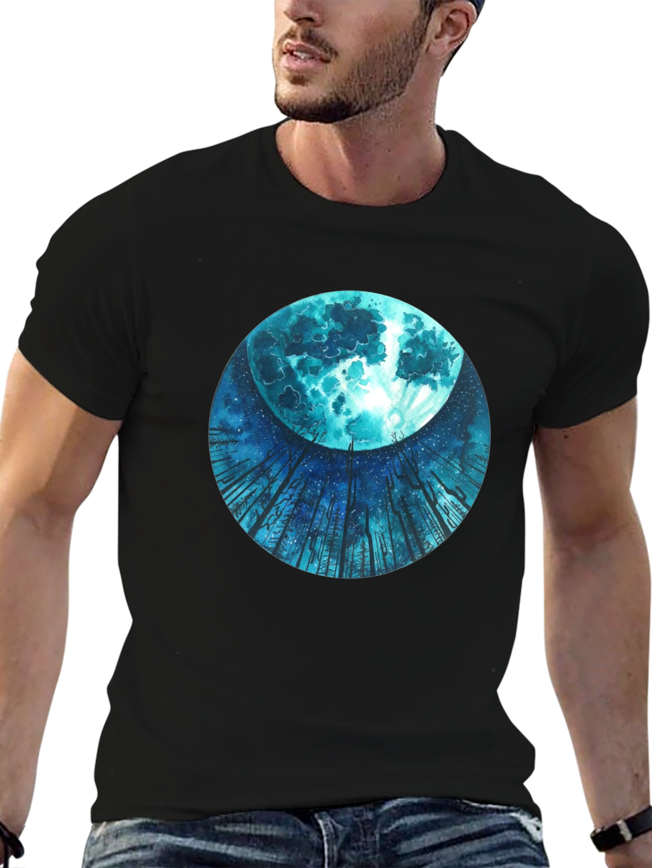 Mystic Moon Black Tee - Unique Graphic Print