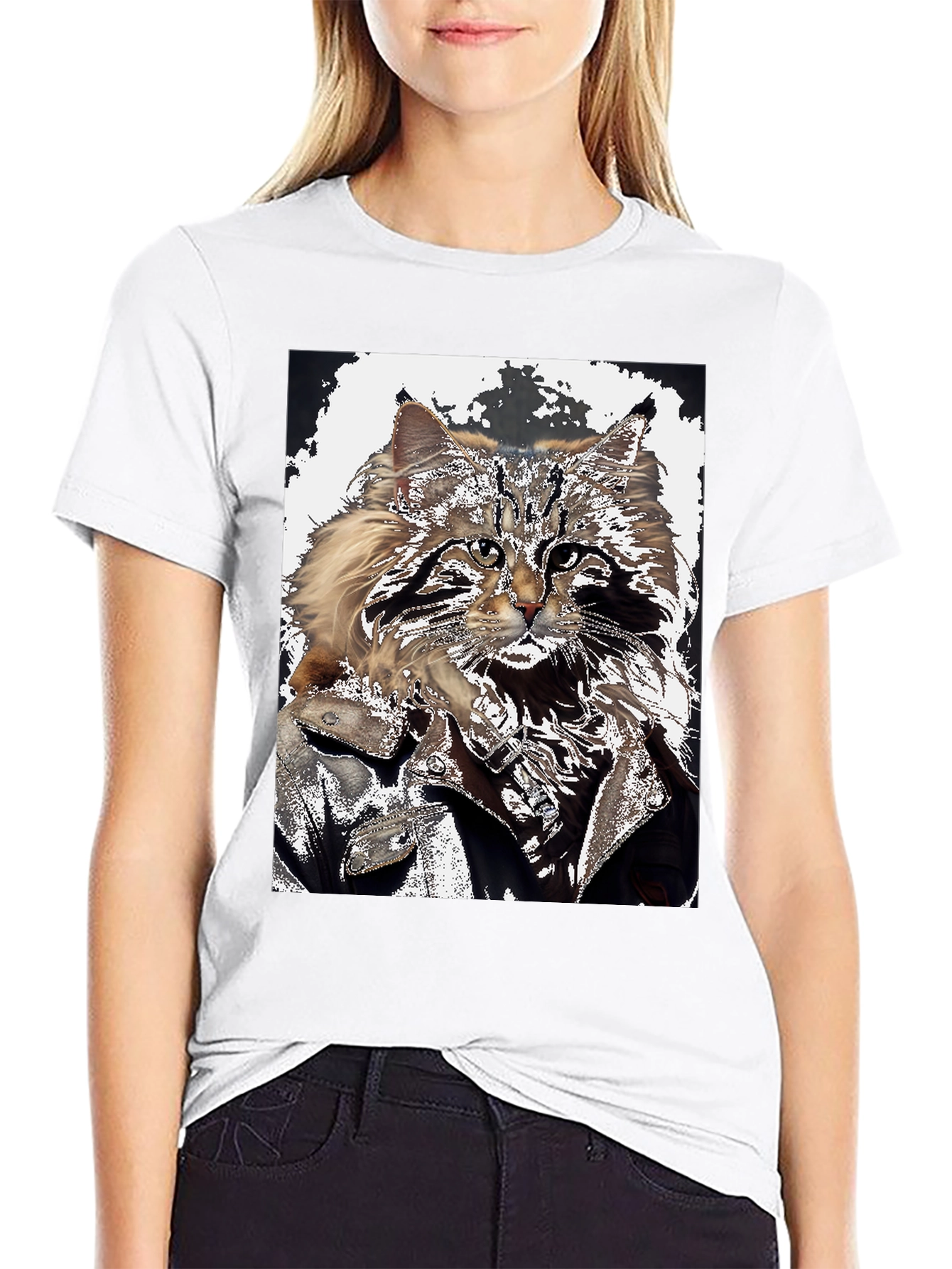 Cool Cat Biker Graphic T-Shirt