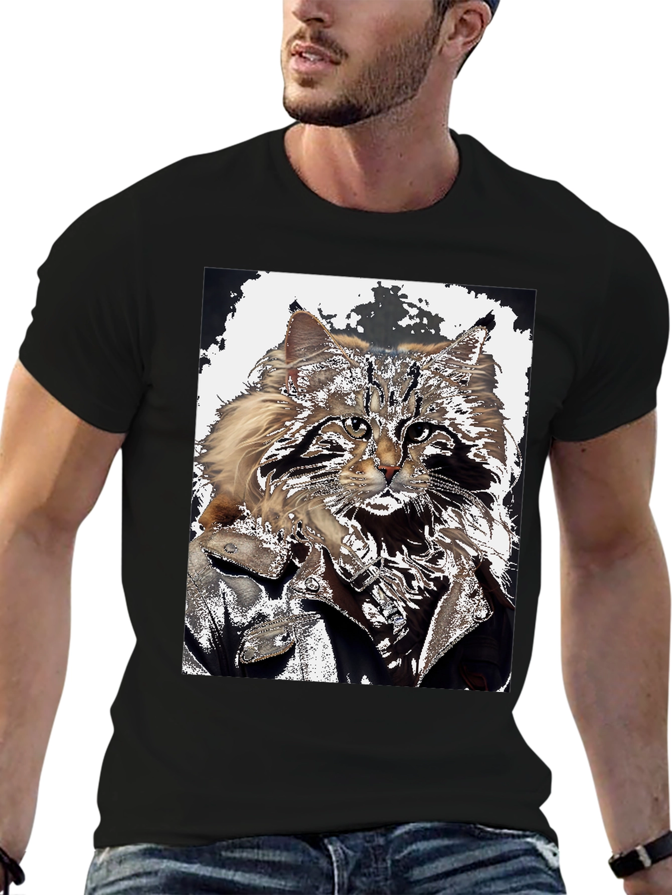 Cool Cat Biker Graphic T-Shirt