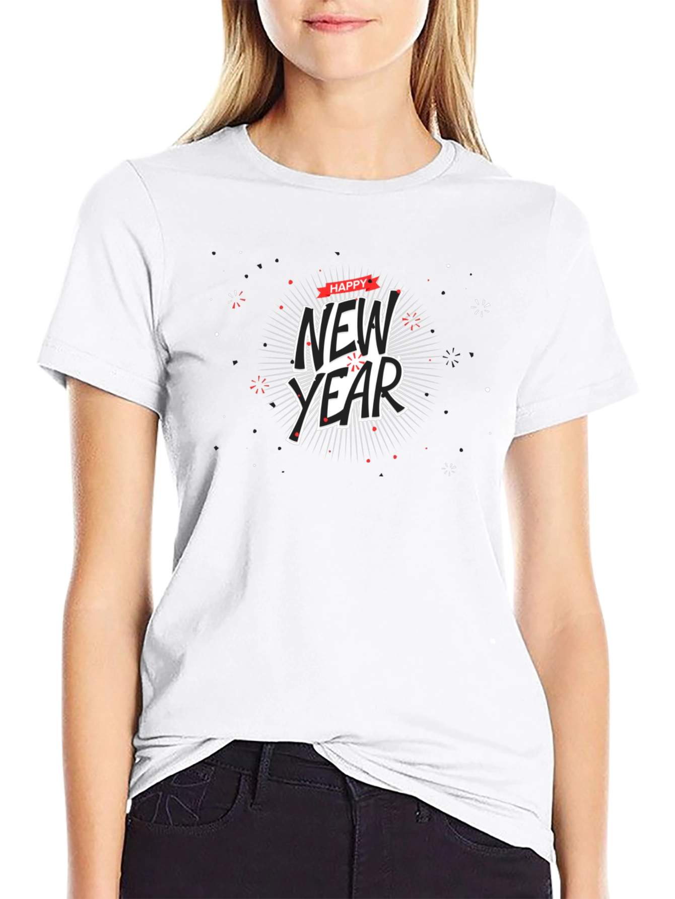 Happy New Year Graphic Black T-Shirt