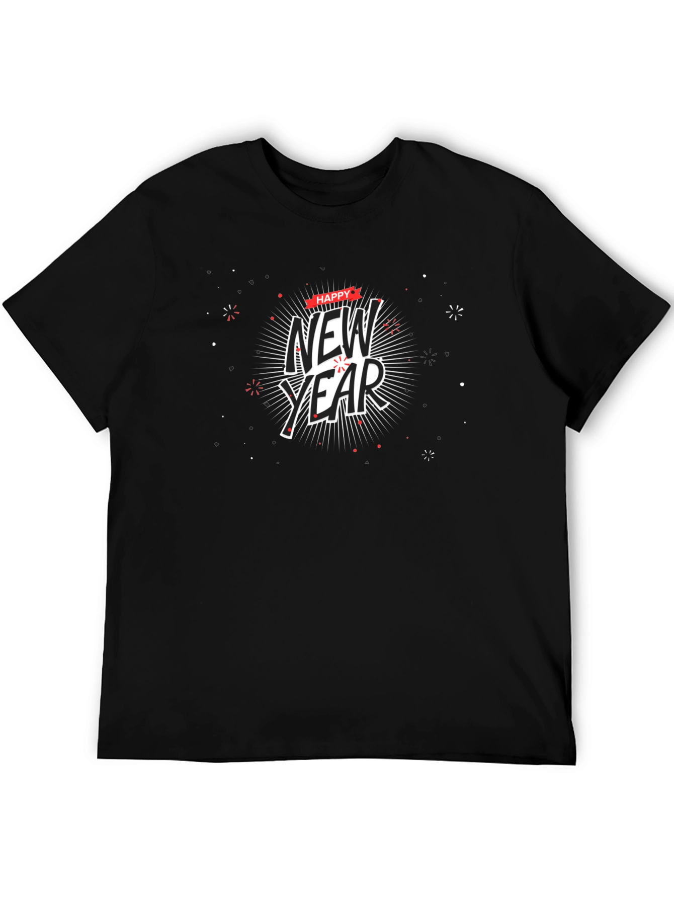 Happy New Year Graphic Black T-Shirt