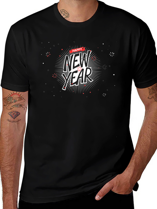 Happy New Year Graphic Black T-Shirt