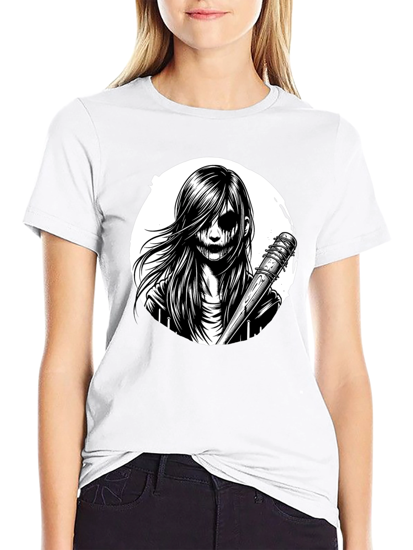 Creepy Girl Graphic Tee - Black T-Shirt