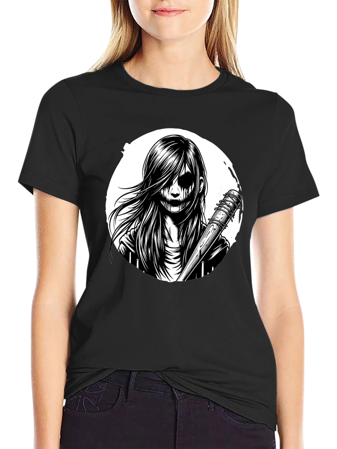 Creepy Girl Graphic Tee - Black T-Shirt