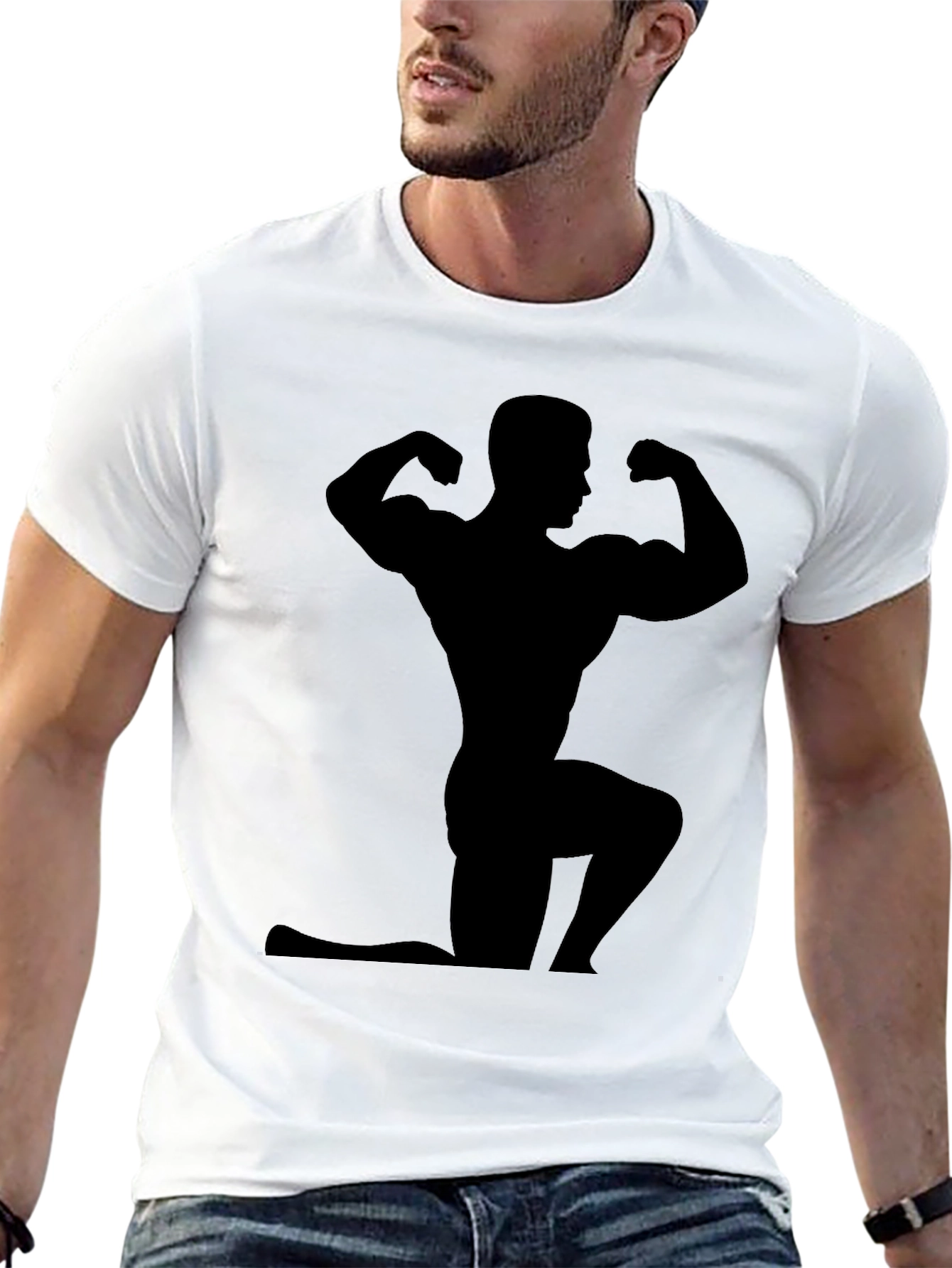 Silhouette Muscle Man Black T-Shirt - Gym Fitness Apparel