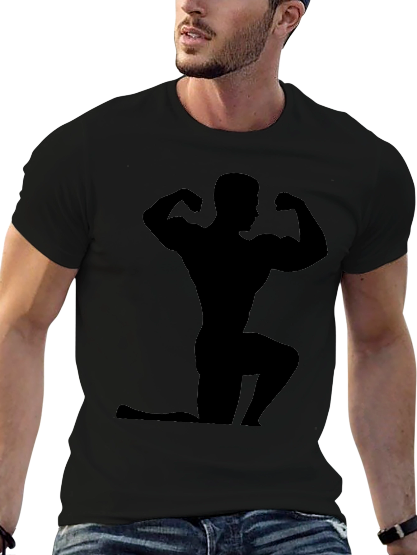 Silhouette Muscle Man Black T-Shirt - Gym Fitness Apparel