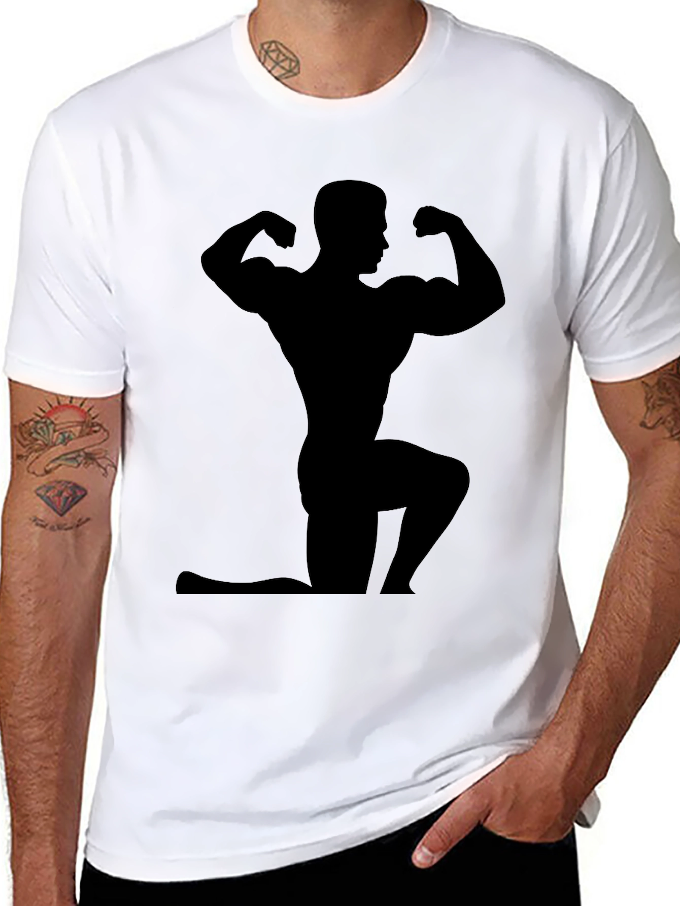 Silhouette Muscle Man Black T-Shirt - Gym Fitness Apparel
