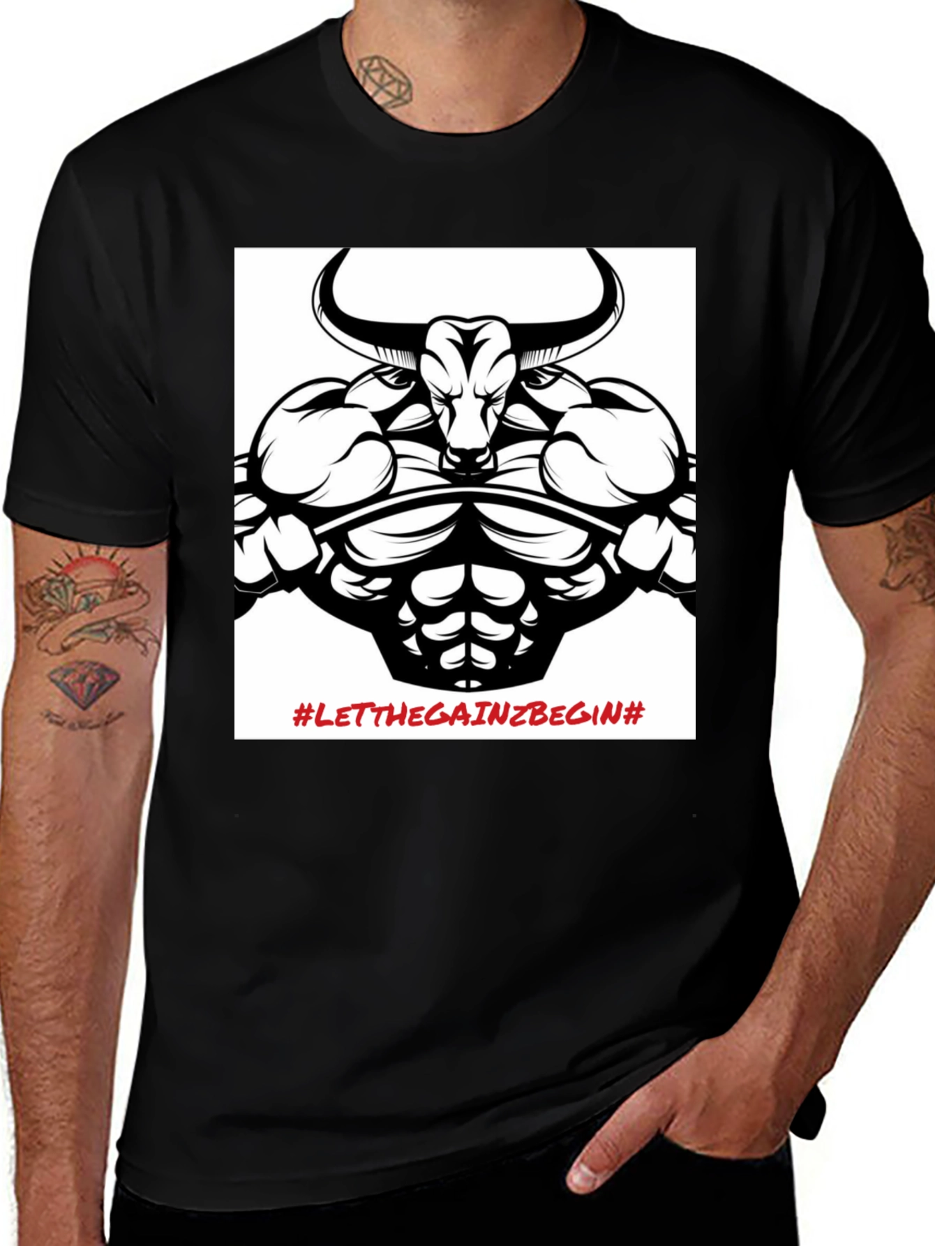 Black Graphic Tee: Bull Gains