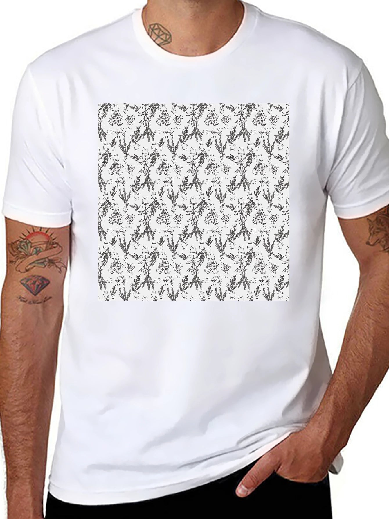 Mens Black Tee with Floral Print Design