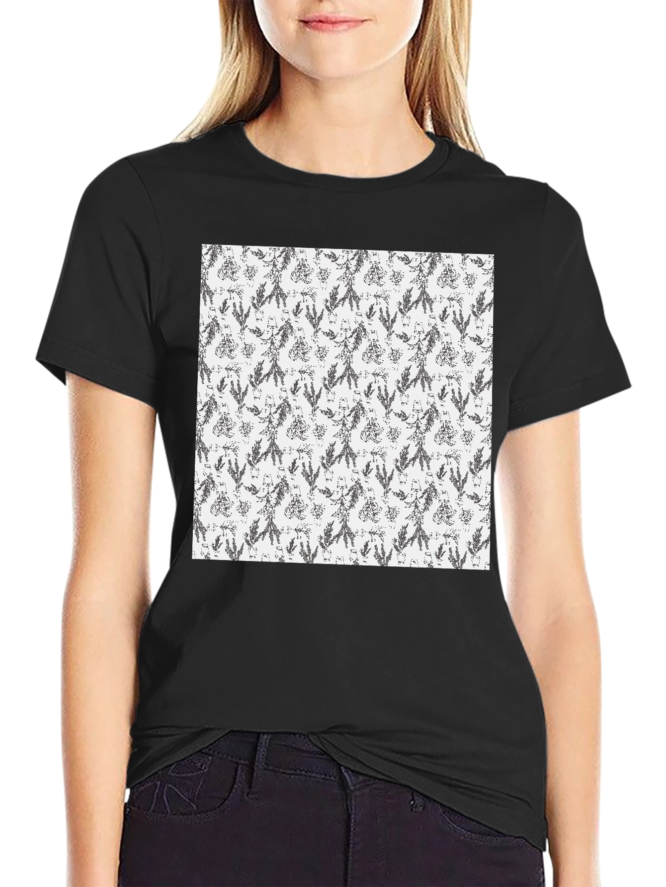 Mens Black Tee with Floral Print Design