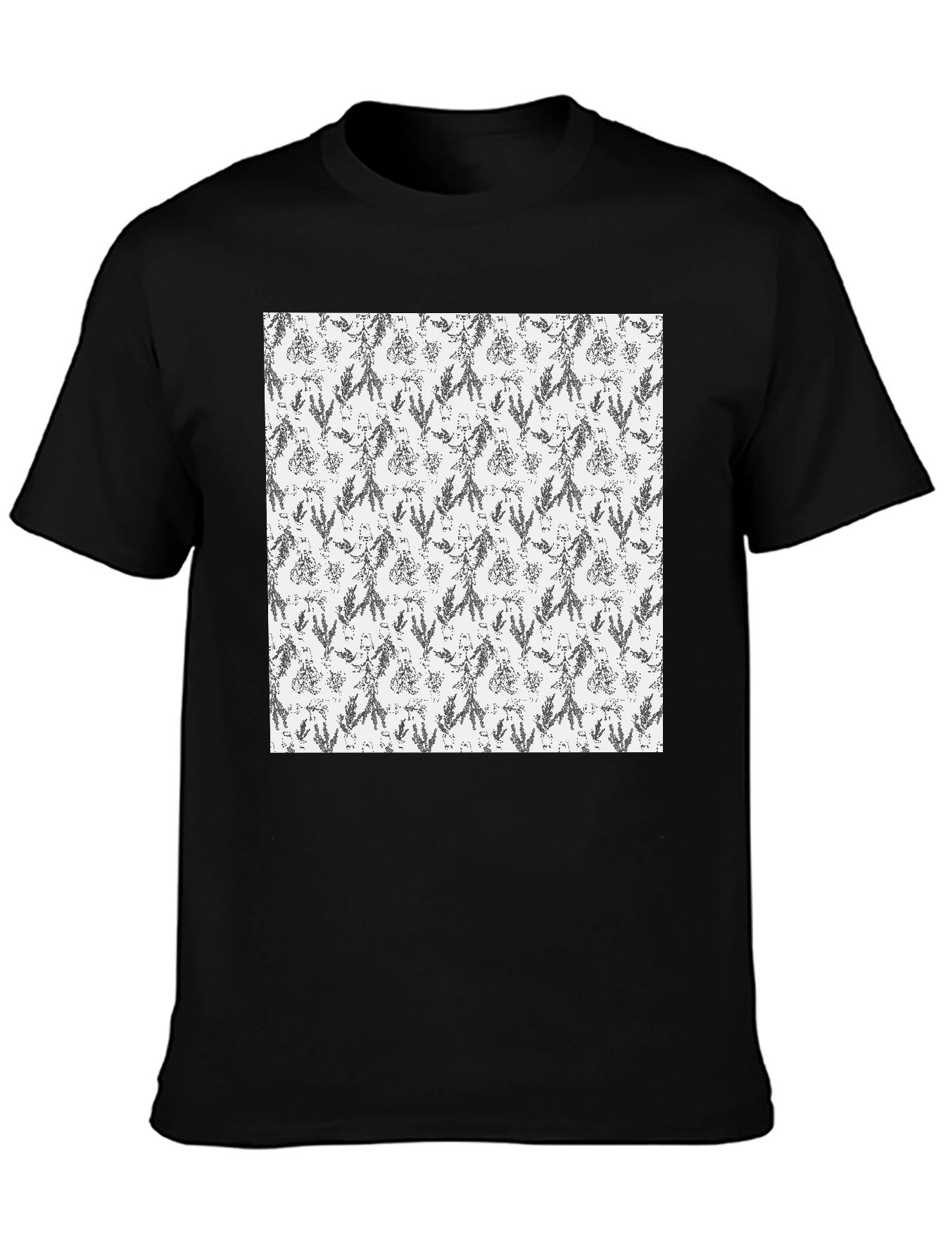 Mens Black Tee with Floral Print Design