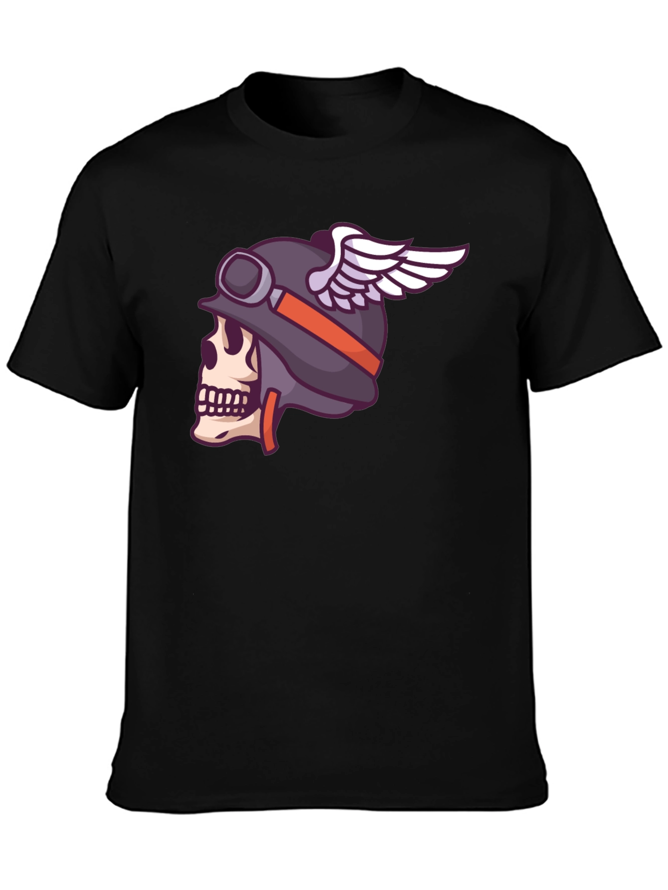 Skull Biker Helmet Graphic Tee - Black Cotton T-Shirt