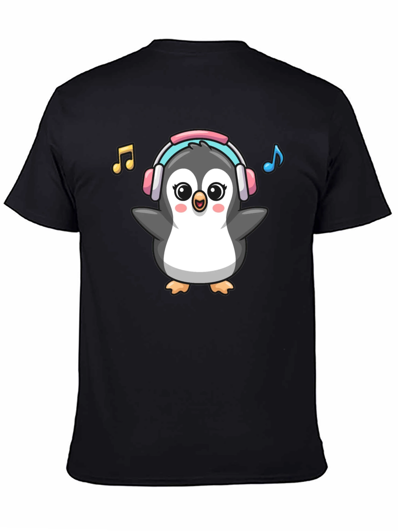 Cartoon Penguin Music Lover Graphic Tee
