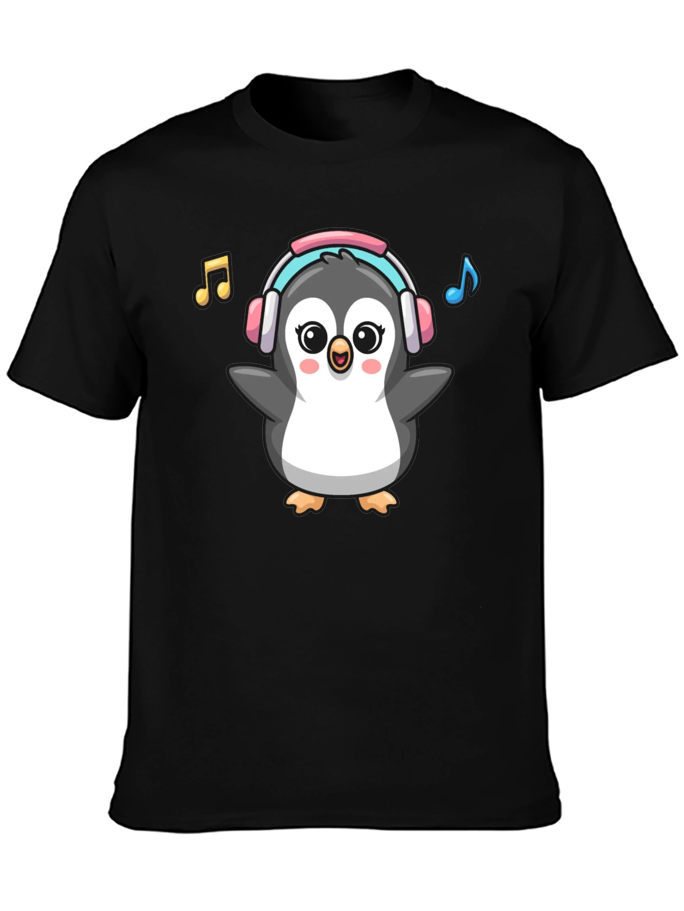 Cartoon Penguin Music Lover Graphic Tee