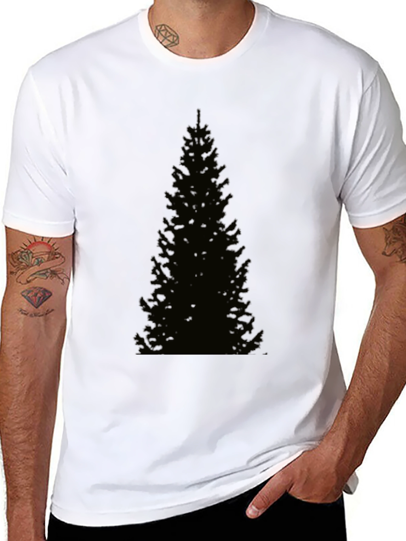 Mens Black Christmas Tree Graphic T-Shirt