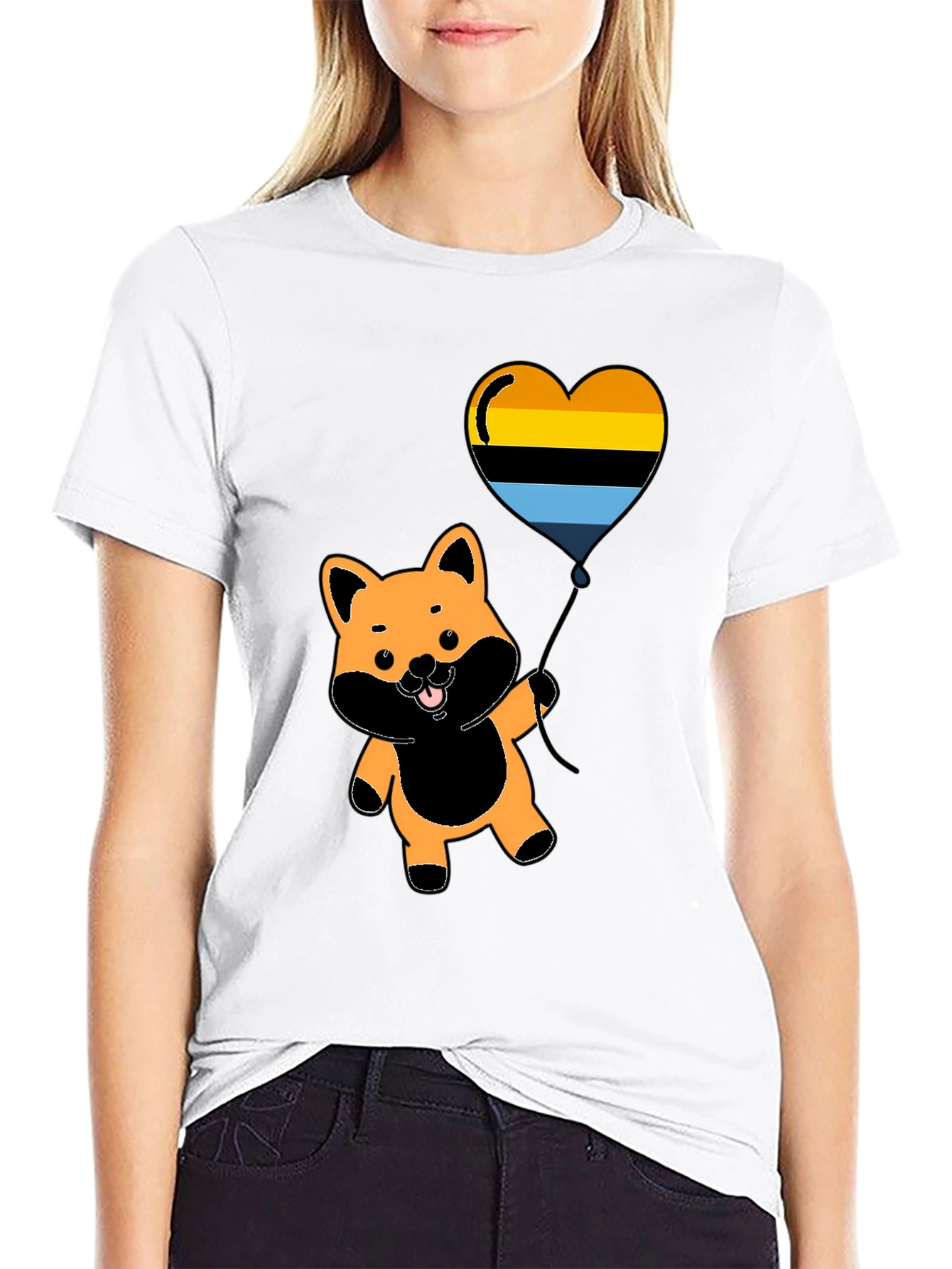 Cute Shiba Inu Heart Balloon Graphic Tee